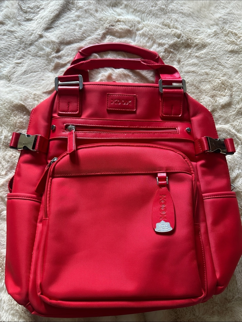 Xoox red backpack great quality with leather accessories (unisex)